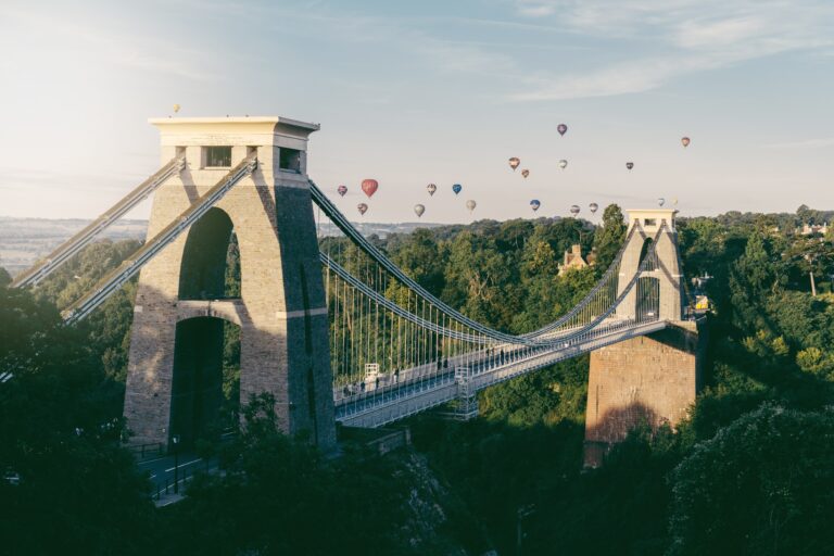 Clifton Suspension Bridge with hot air balloons ascending by Nathan Riley